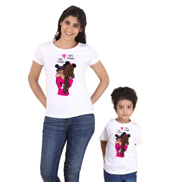 Women's And Women's Short Sleeved t Shirts Cartoon Mother And Daughter Printing Parent Child Top White - Shop at LoveMi