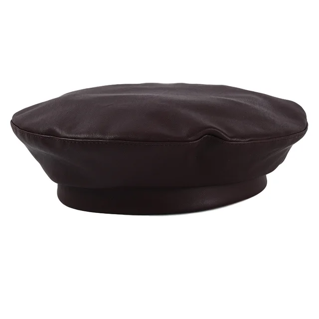 Fashion Solid Color Multicolor PU Leather Beret Dark Red - Shop at LoveMi