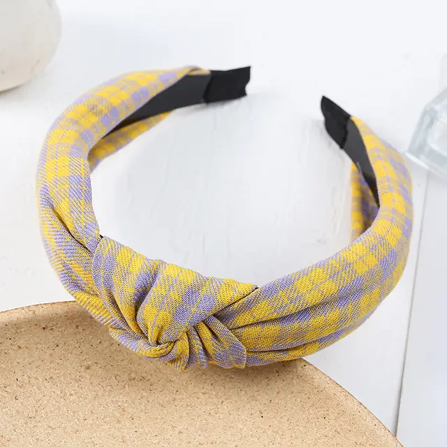 New Net Red Plaid Knotted Headband Yellow - Shop at LoveMi