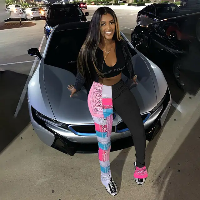 Printed Pleated Split Color Block Sweatpants Black - Shop at LoveMi