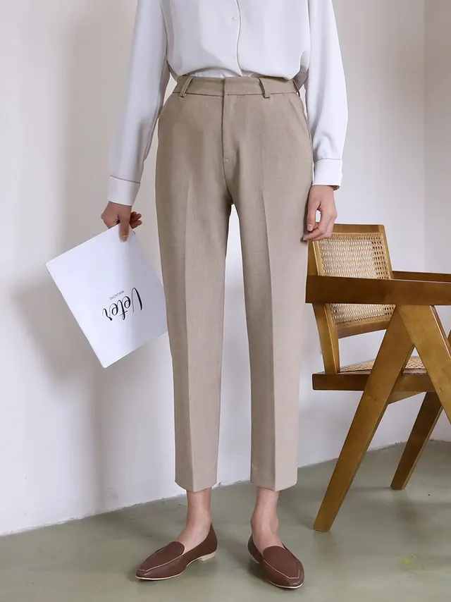 New Year Light Khaki Casual Cropped Trousers Women's Straight High Waist Suit Pants Loose Khaki - Shop at LoveMi