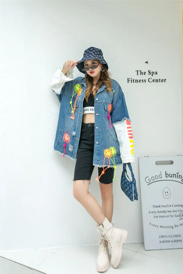 New Korean Style Heavy Industry Denim Jacket Women Blue - Shop at LoveMi