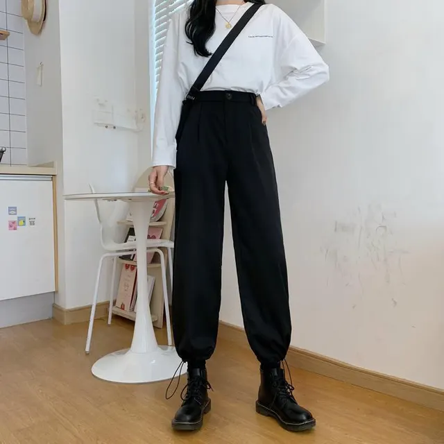High Waist Loose Straight Leg Wide Leg Trousers Black - Shop at LoveMi