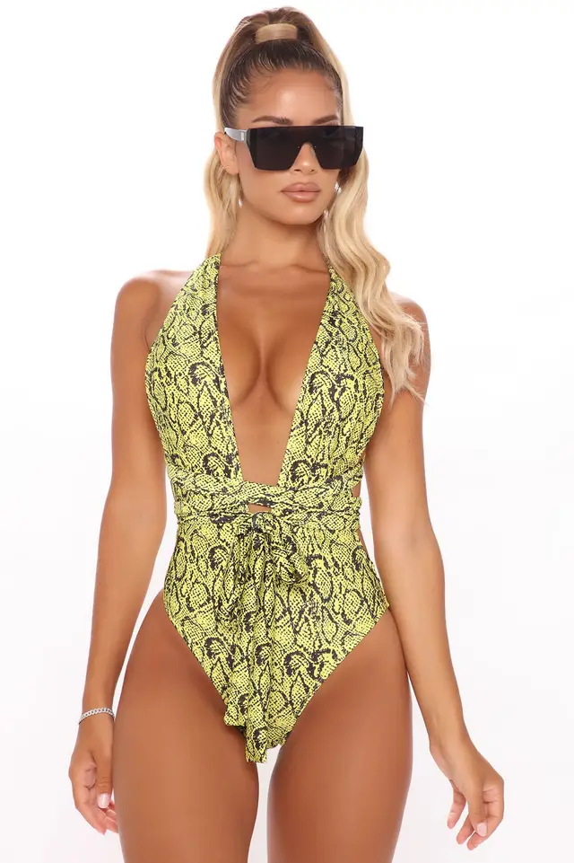 Large Size MM Plus Fat To Increase Sexy One Piece Bikini Swimsuit Yellow - Shop at LoveMi