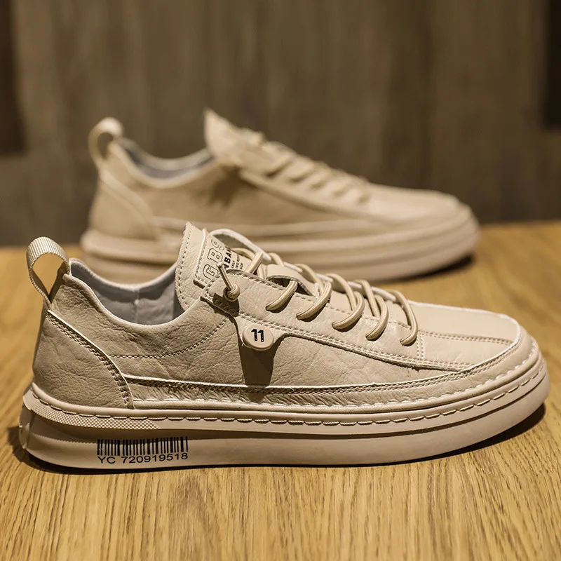 Casual Leather Shoes Men's Trend All match Sneakers Beige - Shop at LoveMi