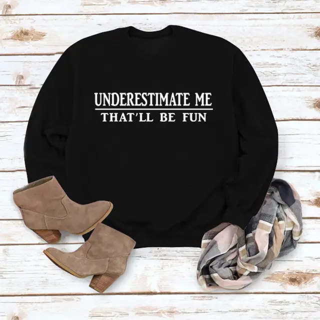 Letter Casual Long Sleeved Round Neck Pullover Sweater Women Black - Shop at LoveMi