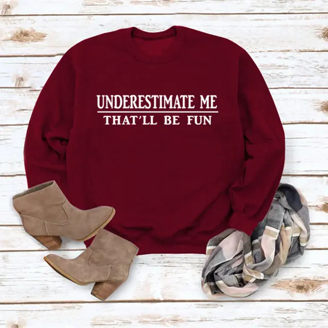 Letter Casual Long Sleeved Round Neck Pullover Sweater Women Wine Red - Shop at LoveMi