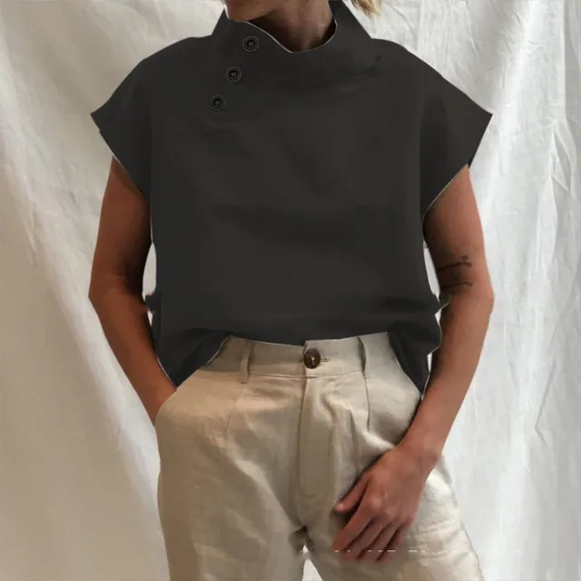 Solid Color Button Casual Loose Cotton Shirt Black - Shop at LoveMi