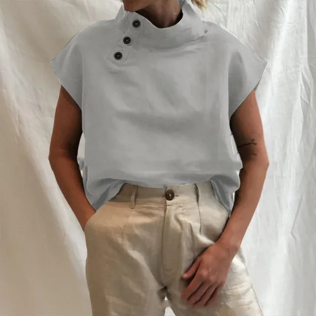 Solid Color Button Casual Loose Cotton Shirt Grey - Shop at LoveMi