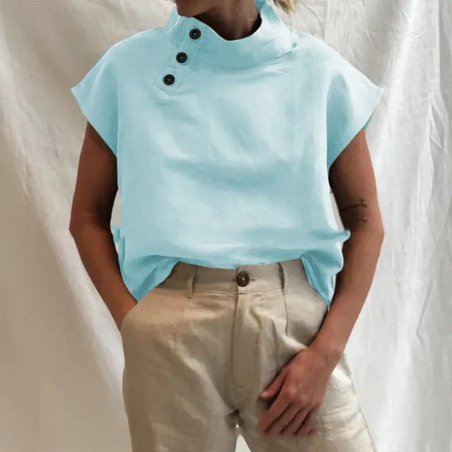 Solid Color Button Casual Loose Cotton Shirt Sky Blue - Shop at LoveMi