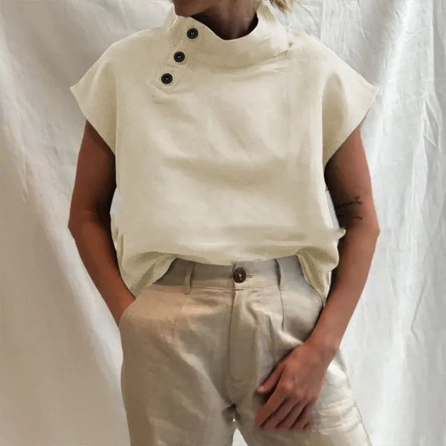 Solid Color Button Casual Loose Cotton Shirt White - Shop at LoveMi
