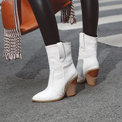 Pointed Alien Stone Pattern Sleeve Boots White - Shop at LoveMi