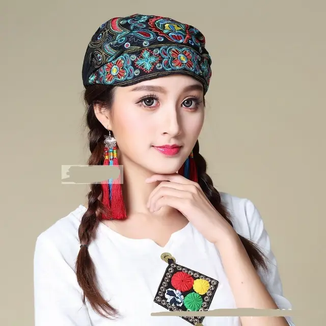 Yunnan Ethnic Embroidery Flower Hat Women Black - Shop at LoveMi