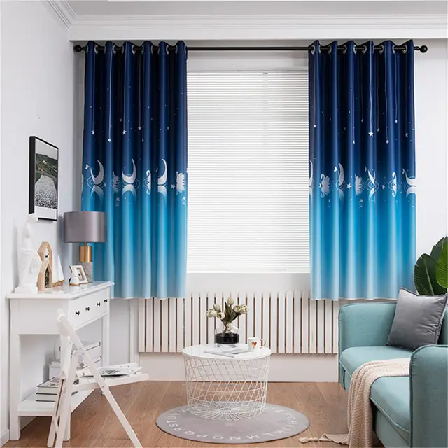 Simple And Modern Rural Home Bedroom Shading Printed Curtain Fabric Blue - Shop at LoveMi