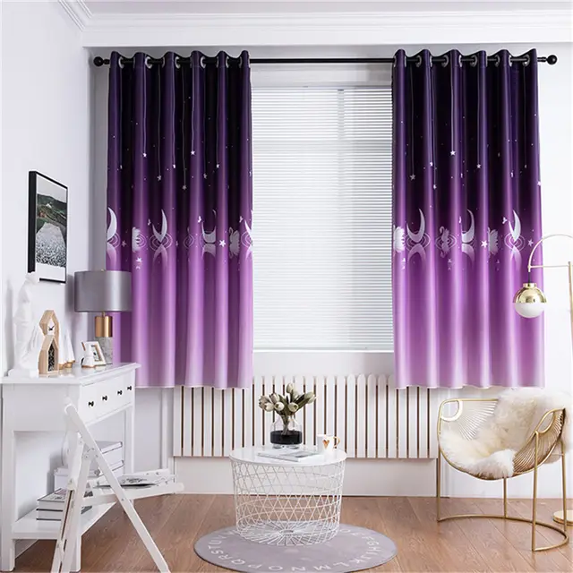 Simple And Modern Rural Home Bedroom Shading Printed Curtain Fabric Purple - Shop at LoveMi