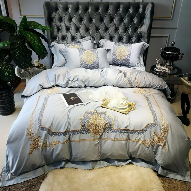 Four Piece Long Staple Cotton Cotton Embroidered Quilt Cover Pure Cotton Bedding White - Shop at LoveMi