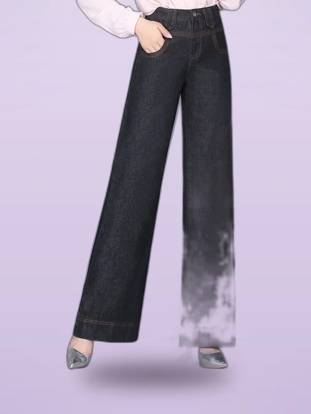 Wide Leg Jeans Women Casual Straight High Waist Loose Drape Jeans Black - Shop at LoveMi