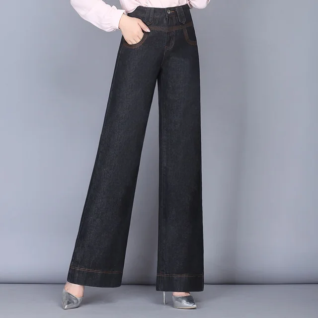 Wide Leg Jeans Women Casual Straight High Waist Loose Drape Jeans Black - Shop at LoveMi