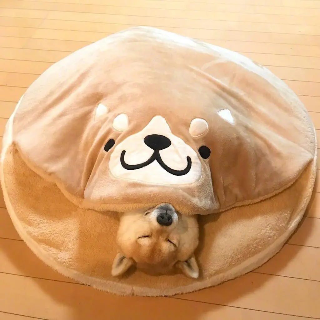 Doghouse Corgi Teddy Plush Dorayaki Sleeping Mat for Cats and Dogs - Brown