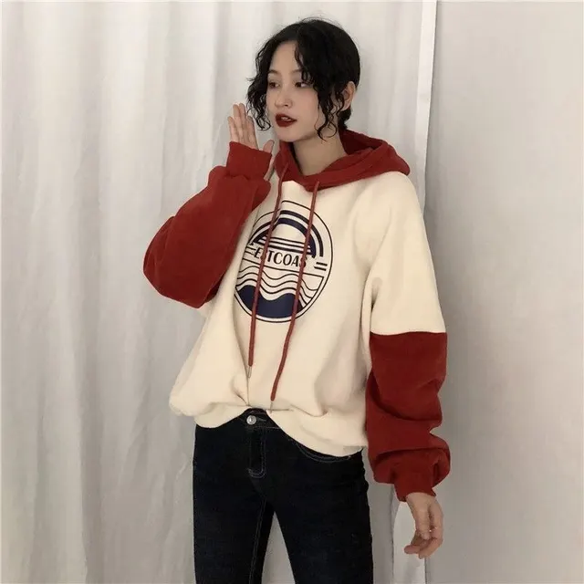 Mid Length Plus Velvet Thick Long Sleeved Hooded Sweater Red - Shop at LoveMi