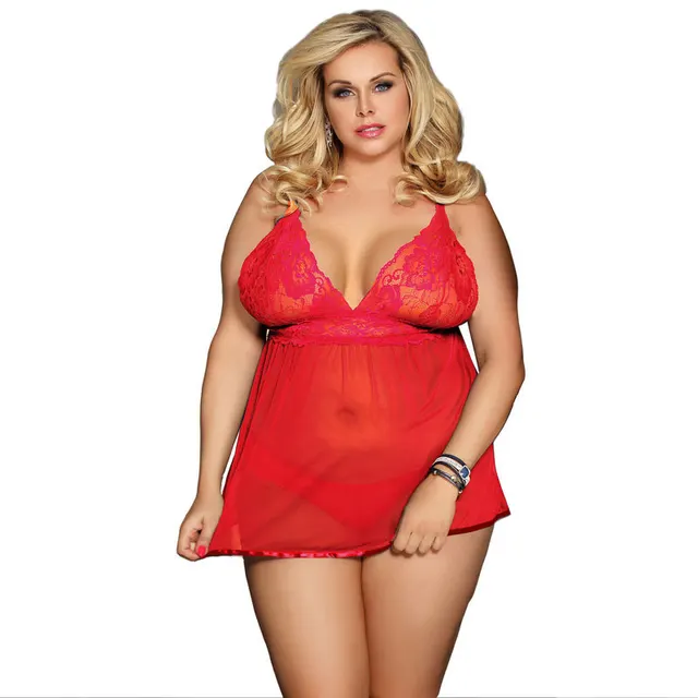 Oversized Sling Sexy Lingerie European And American Sexy Lace Nightdress Red - Shop at LoveMi