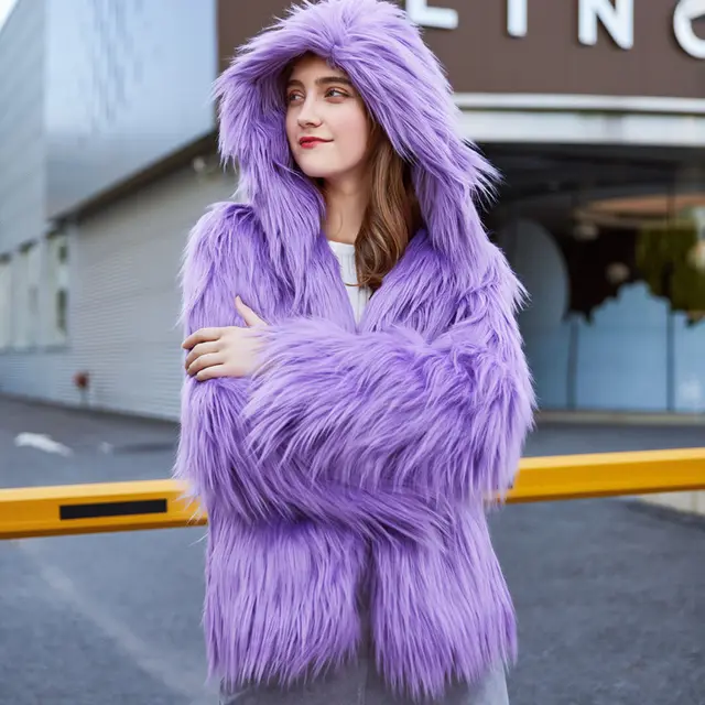 Faux Fur Washed Wool Long Hair Coat Women's Short Plush Cardigan Light Purple - Shop at LoveMi