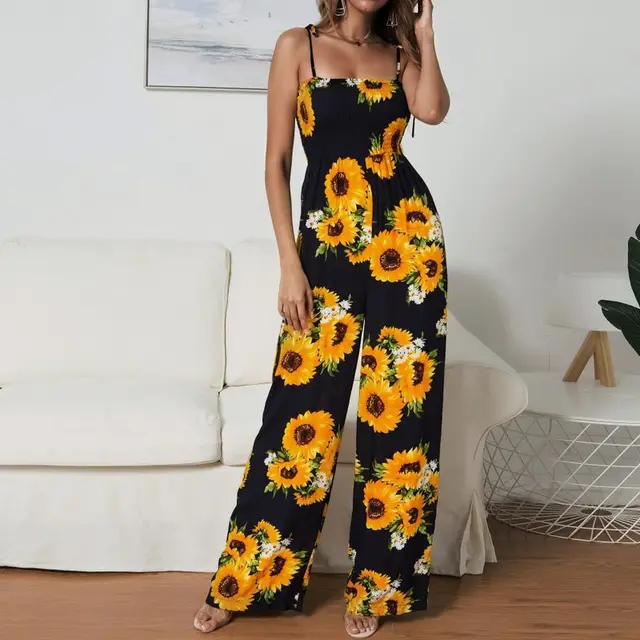 Sling Sexy Bind Printing Jumpsuits Women Overalls Navy Blue - Shop at LoveMi
