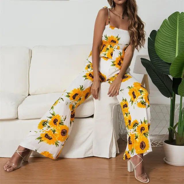 Sling Sexy Bind Printing Jumpsuits Women Overalls Yellow - Shop at LoveMi