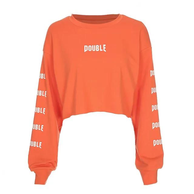 Loose Letter Print Cropped Sweatshirt Orange - Shop at LoveMi