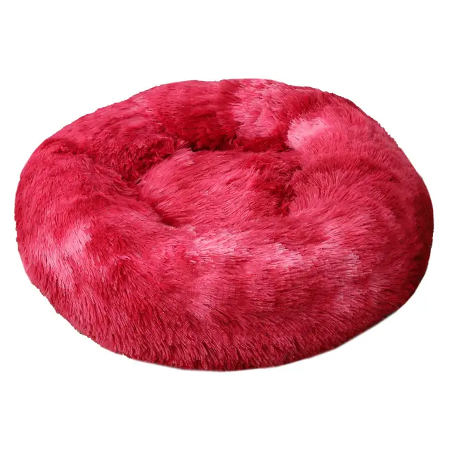 Plush Round Pet Supplies Cat Litter Kennel Tiedye Wine Red - Shop at LoveMi
