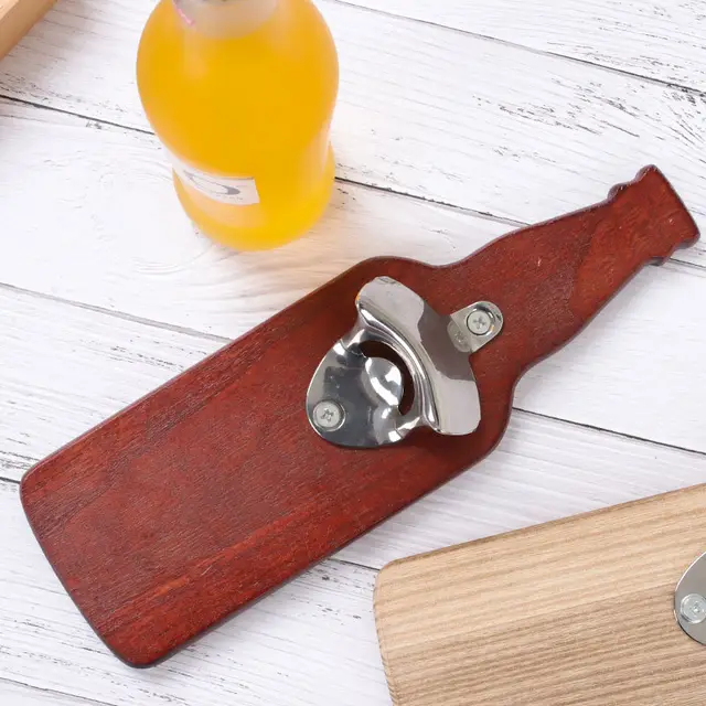 Creative Wooden Wine Bottle Shape Corkscrew Magnetic Refrigerator Magnet Wine Red - Shop at LoveMi