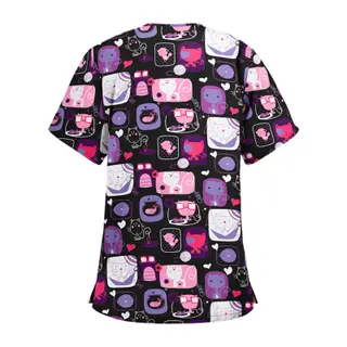 Women's Spring And Summer New Hedging Print Nurse Uniform T-shirt - Purple