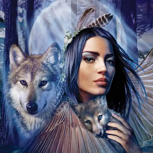 Diamond Painting Animal Wolf Girl Diamond Embroidery 3D Diy Diamond Mosaic Decoration Rhinestone 30X40Cm - Shop at LoveMi
