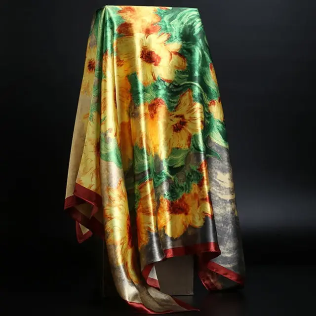 Summer Silk Scarf Women Leopard Print Foulard Square Shawl Apricot - Shop at LoveMi