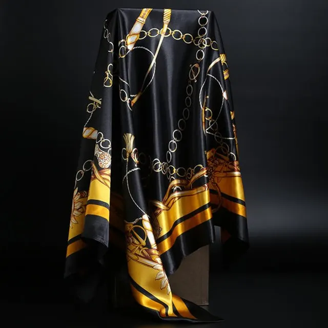 Summer Silk Scarf Women Leopard Print Foulard Square Shawl Black - Shop at LoveMi