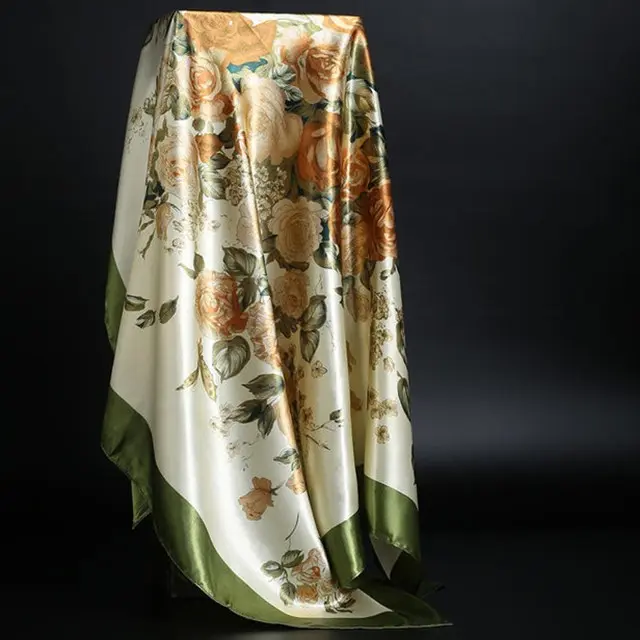 Summer Silk Scarf Women Leopard Print Foulard Square Shawl Fluorescent Yellow - Shop at LoveMi