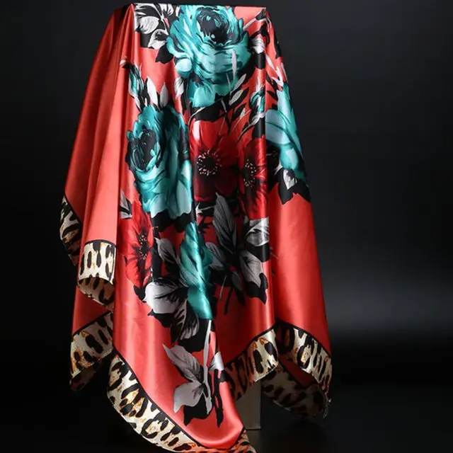 Summer Silk Scarf Women Leopard Print Foulard Square Shawl Grey - Shop at LoveMi