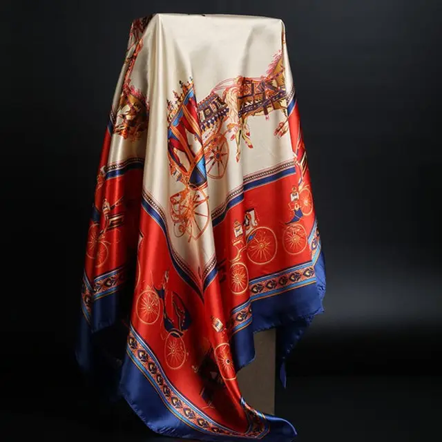 Summer Silk Scarf Women Leopard Print Foulard Square Shawl Lake Blue - Shop at LoveMi