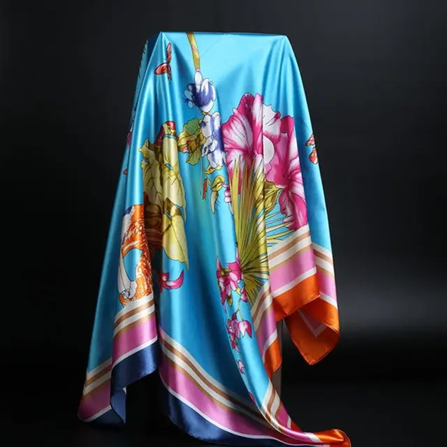 Summer Silk Scarf Women Leopard Print Foulard Square Shawl Lemon Yellow - Shop at LoveMi