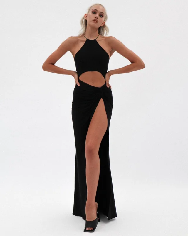 Women's Sexy Fashion Halter Neck Cutout Lace Up Long Skirt Black - Shop at LoveMi