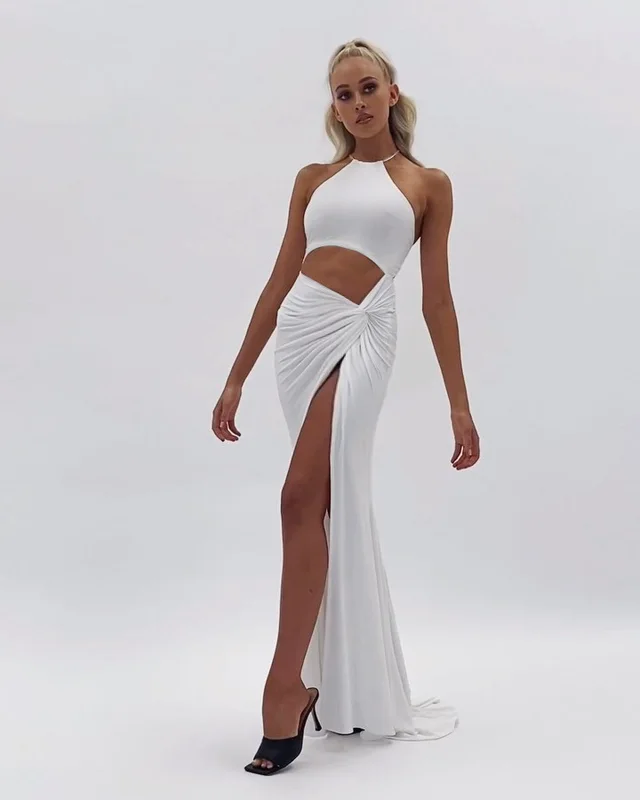 Women's Sexy Fashion Halter Neck Cutout Lace Up Long Skirt White - Shop at LoveMi