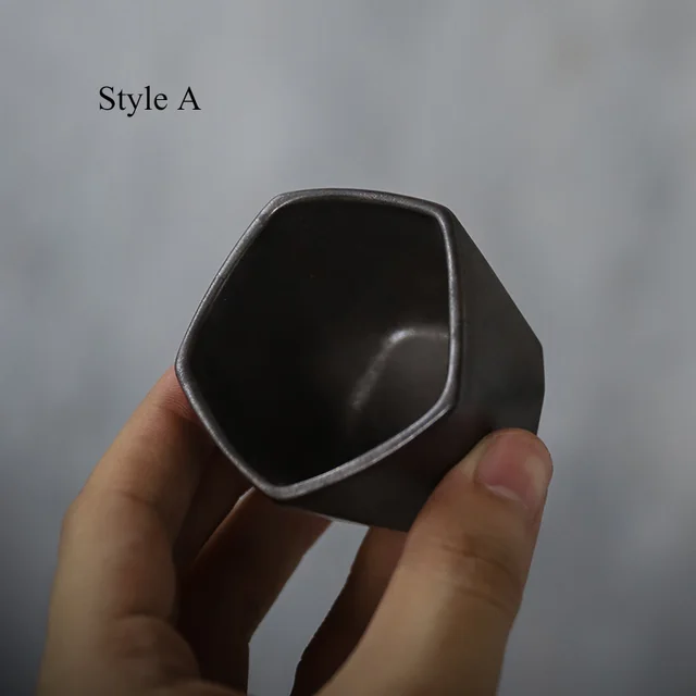 Japanese Retro Teacup With Patina Glaze Simple Geometric Shape - Shop at LoveMi