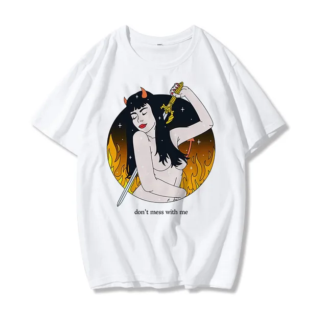 Devil Print Ladies Short Sleeve Top T Shirt Loose H - Shop at LoveMi