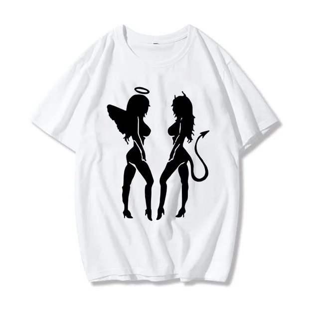 Devil Print Ladies Short Sleeve Top T Shirt Loose I - Shop at LoveMi
