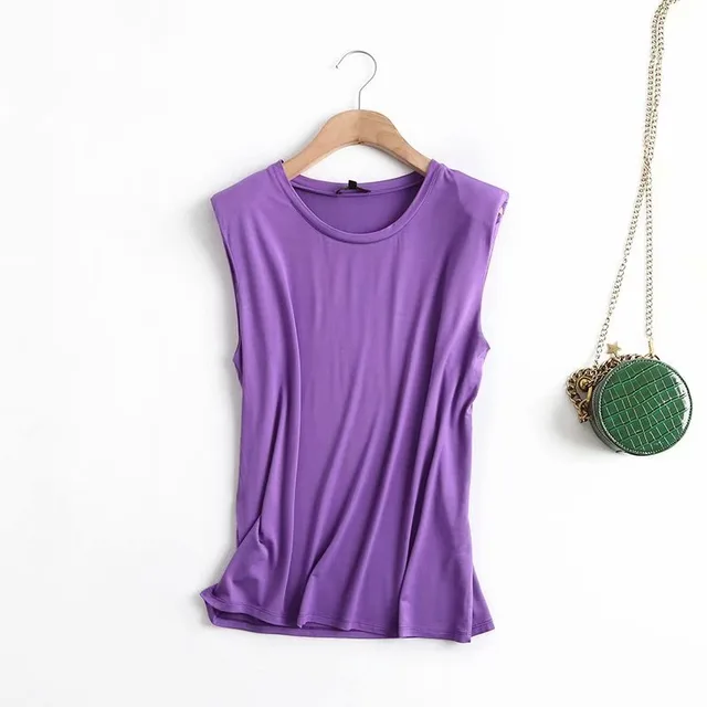 New Style Cotton Ladies Casual Sleeveless T Shirt Top With Shoulder Pads Purple - Shop at LoveMi