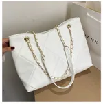 Fashionable Chain Embroidered Line One-Shoulder Slanting Span Lock Bag For Women - White
