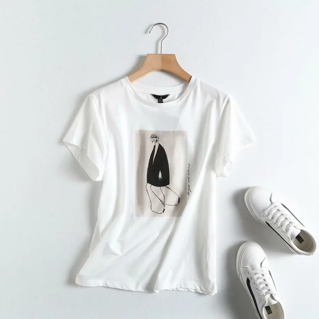 Fashion Pattern Design Printed Short Sleeved All Match T Shirt White - Shop at LoveMi
