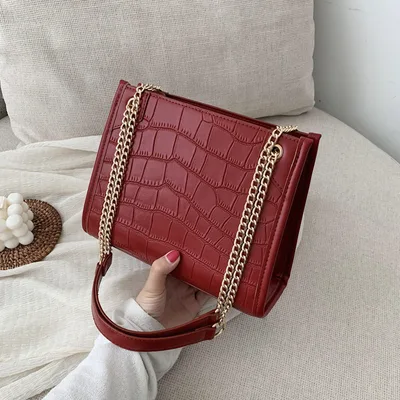 Western Style All match Messenger Bag Net Red Crocodile Pattern Shoulder Bag Red - Shop at LoveMi