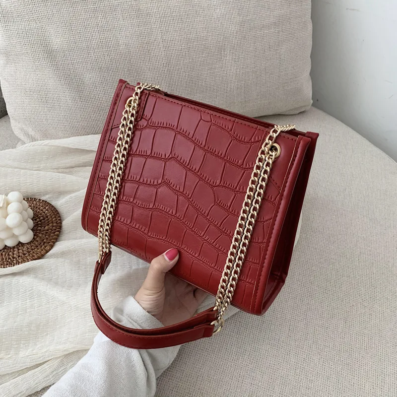 Western Style All match Messenger Bag Net Red Crocodile Pattern Shoulder Bag Red - Shop at LoveMi
