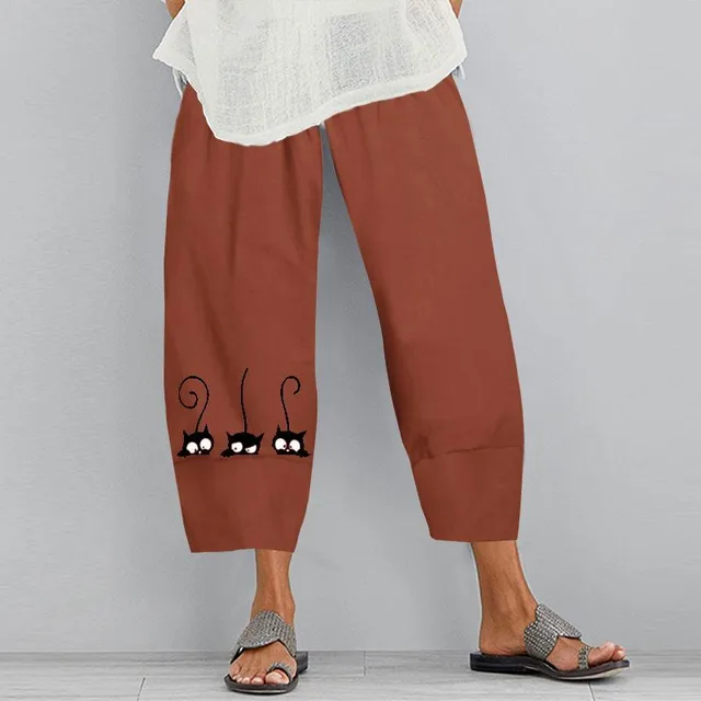 Ladies Elastic Waist Retro Fashion Casual Pants Orange - Shop at LoveMi